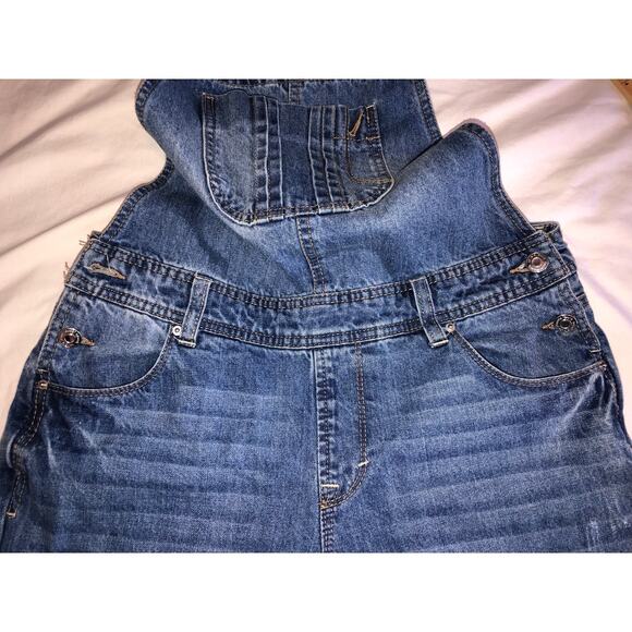 Denim Overalls Size 6 Blue Distressed Pockets 90s Grunge Boho Farmer Country - Picture 4 of 9